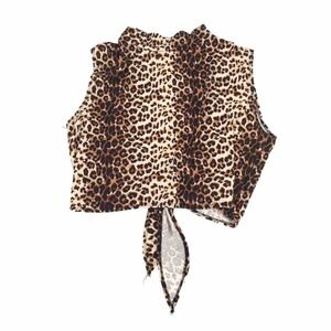 Rockwood Street Open Back Mock Neck Tied Crop Top Large Leopard Print Brown L